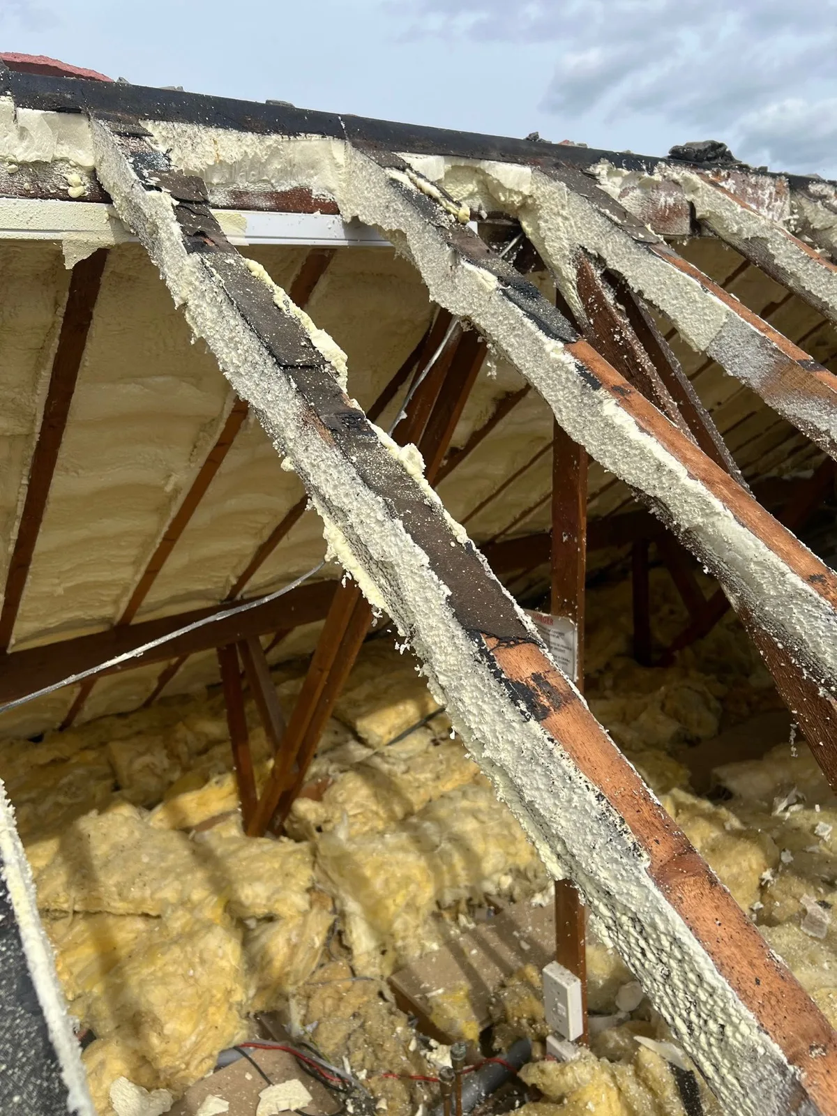 Spray foam stripped from a loft